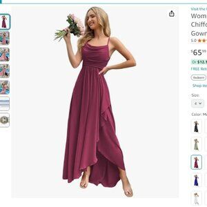 Amazon Women's Bridesmaid Dress with Slit Flowy Chiffon Spaghetti Straps Formal